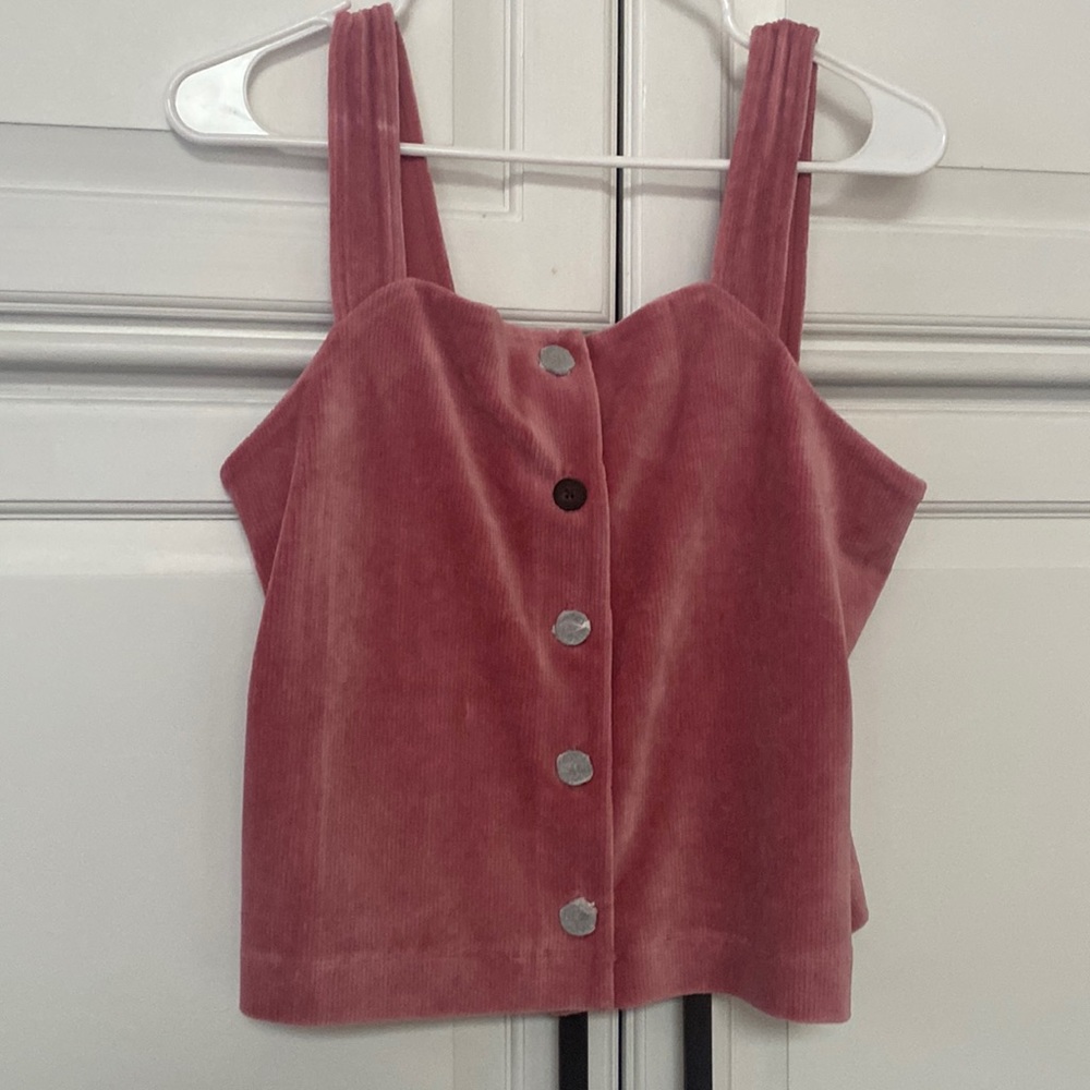 Pink tank from Madewell. Buttons down front (most still covered in paper wrap).